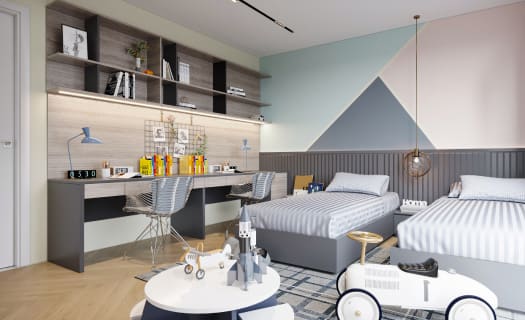 Children’s bedroom interior design with built-in desk in Dubai